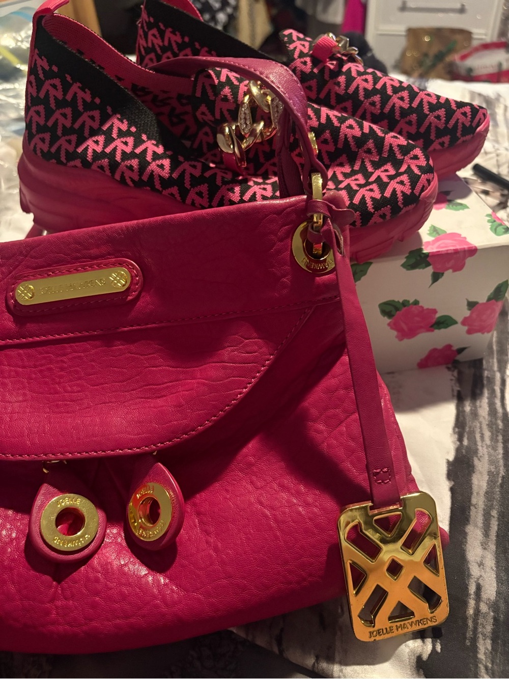 Raspberry  Pink gen Leather cross  Bag . Matching slip on sneaks💖so cute 💗